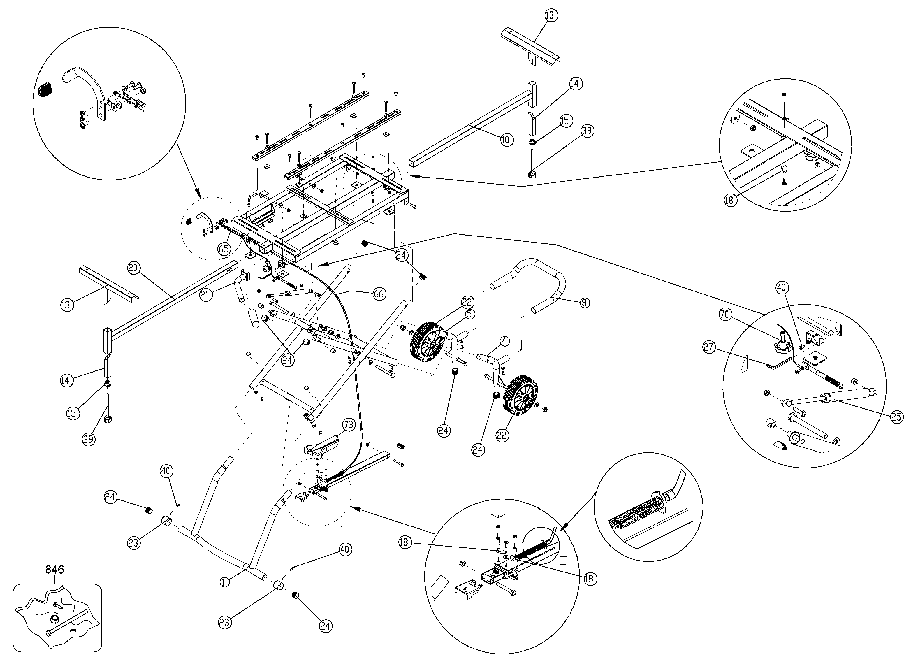 Default Diagram and Parts List for PC136MS Type 1 Porter Cable Miter Saw